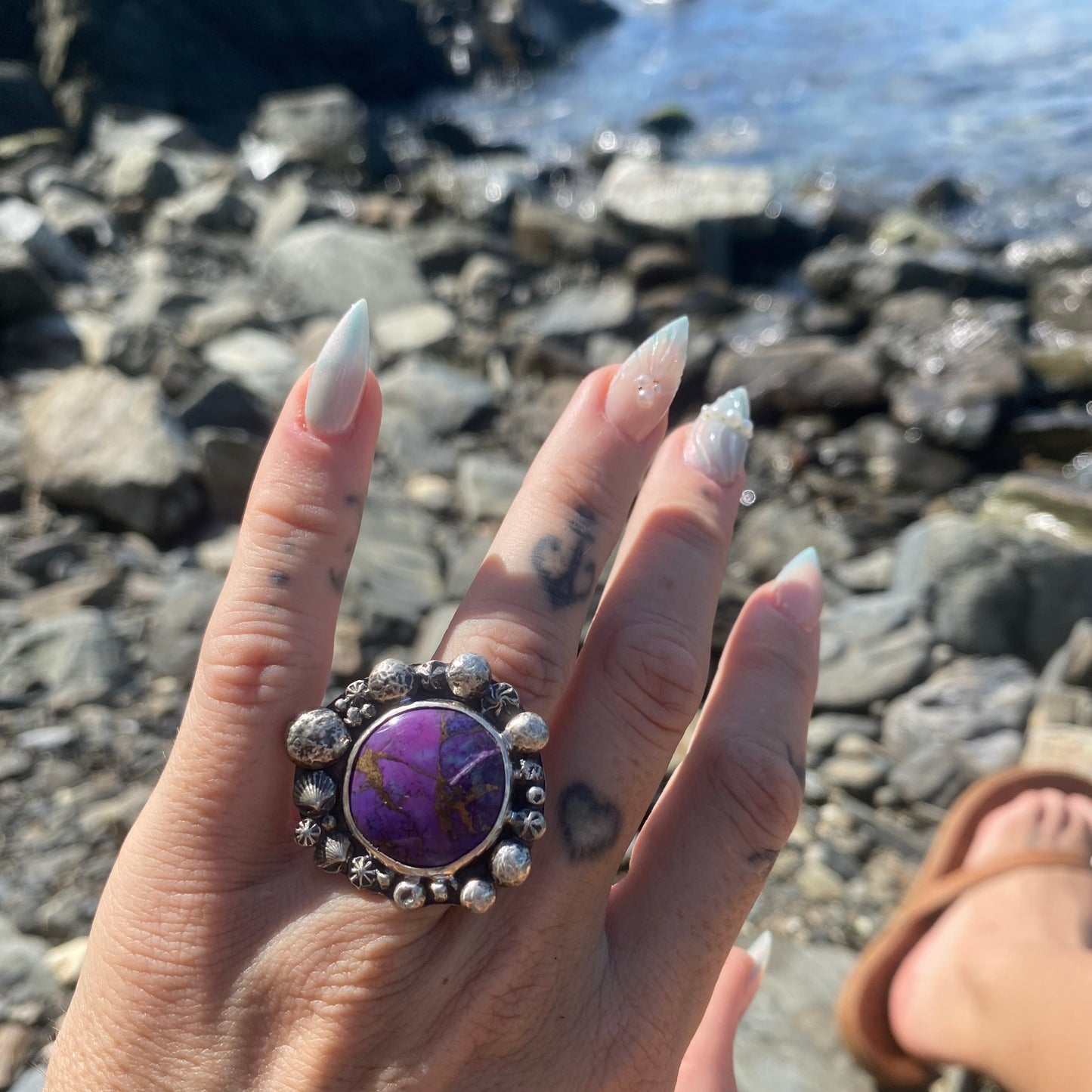 Mermaid Treasure Purple Spiny Oyster Turquoise Ring