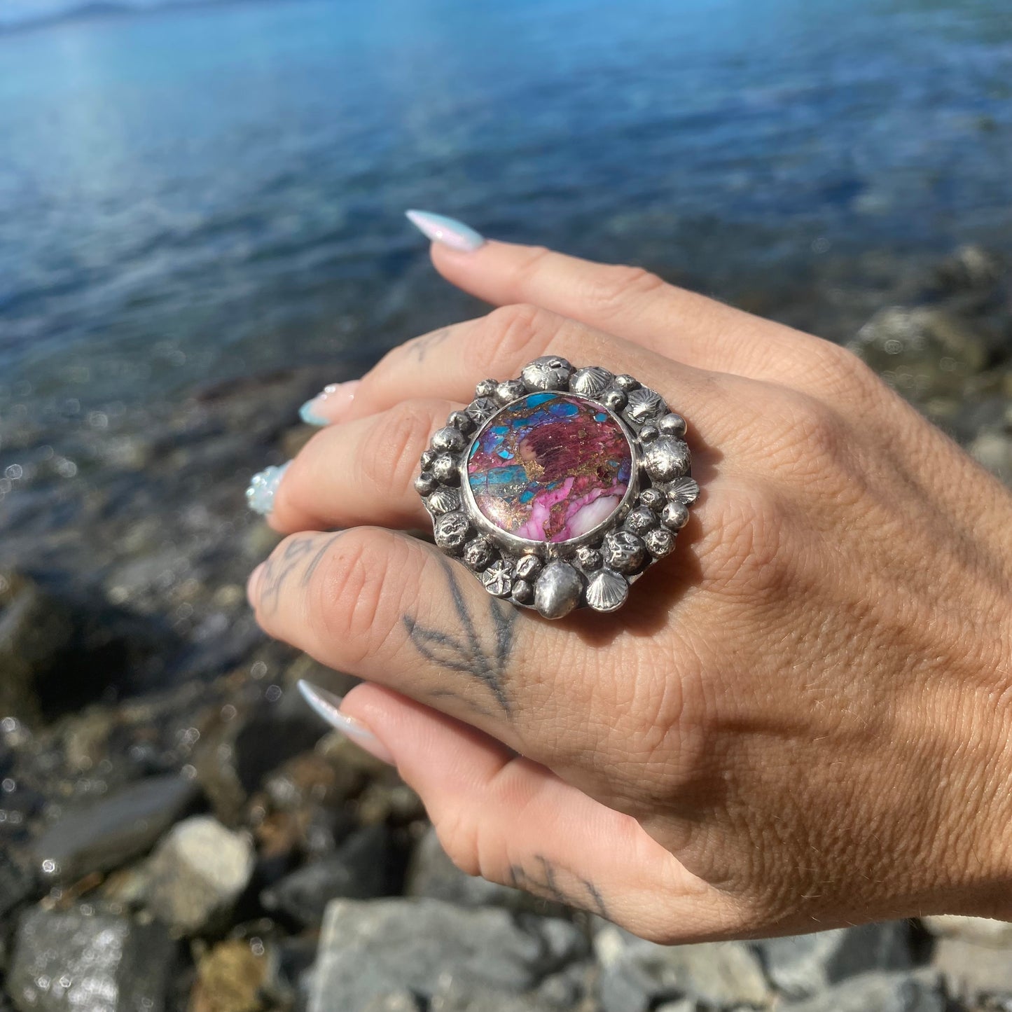 Mermaid Treasure Purple Spiny Oyster Turquoise Signature Ring
