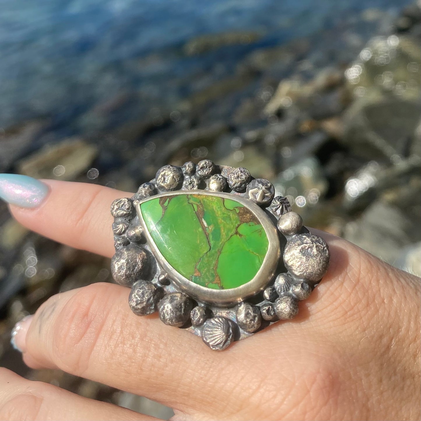 Mermaid Treasure Green Spiny Oyster Turquoise Ring