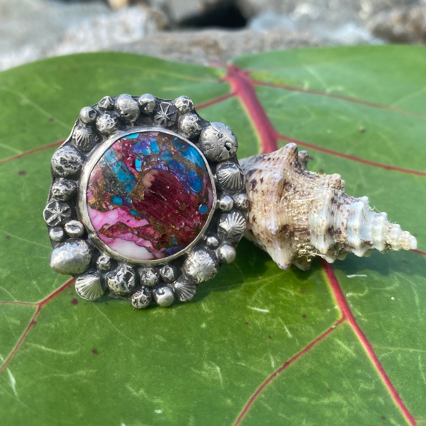 Mermaid Treasure Purple Spiny Oyster Turquoise Signature Ring