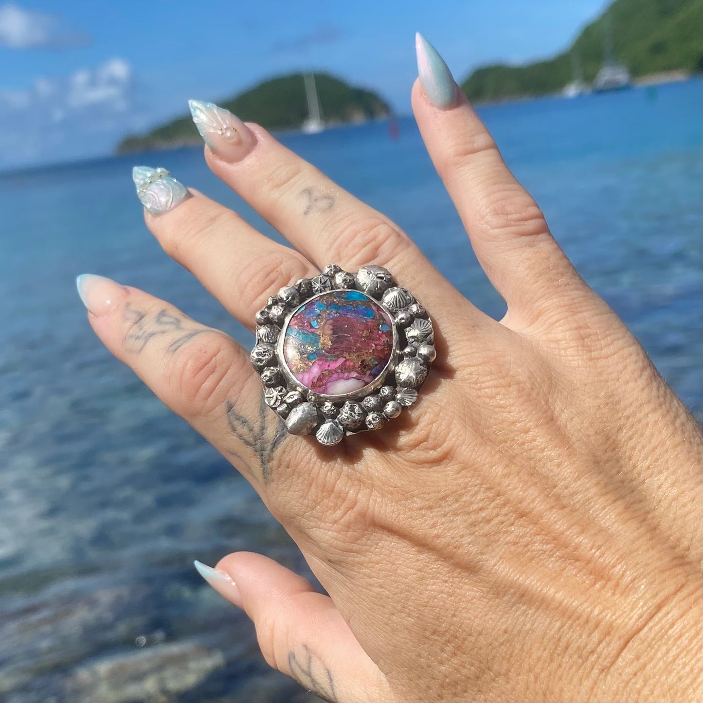Mermaid Treasure Purple Spiny Oyster Turquoise Signature Ring