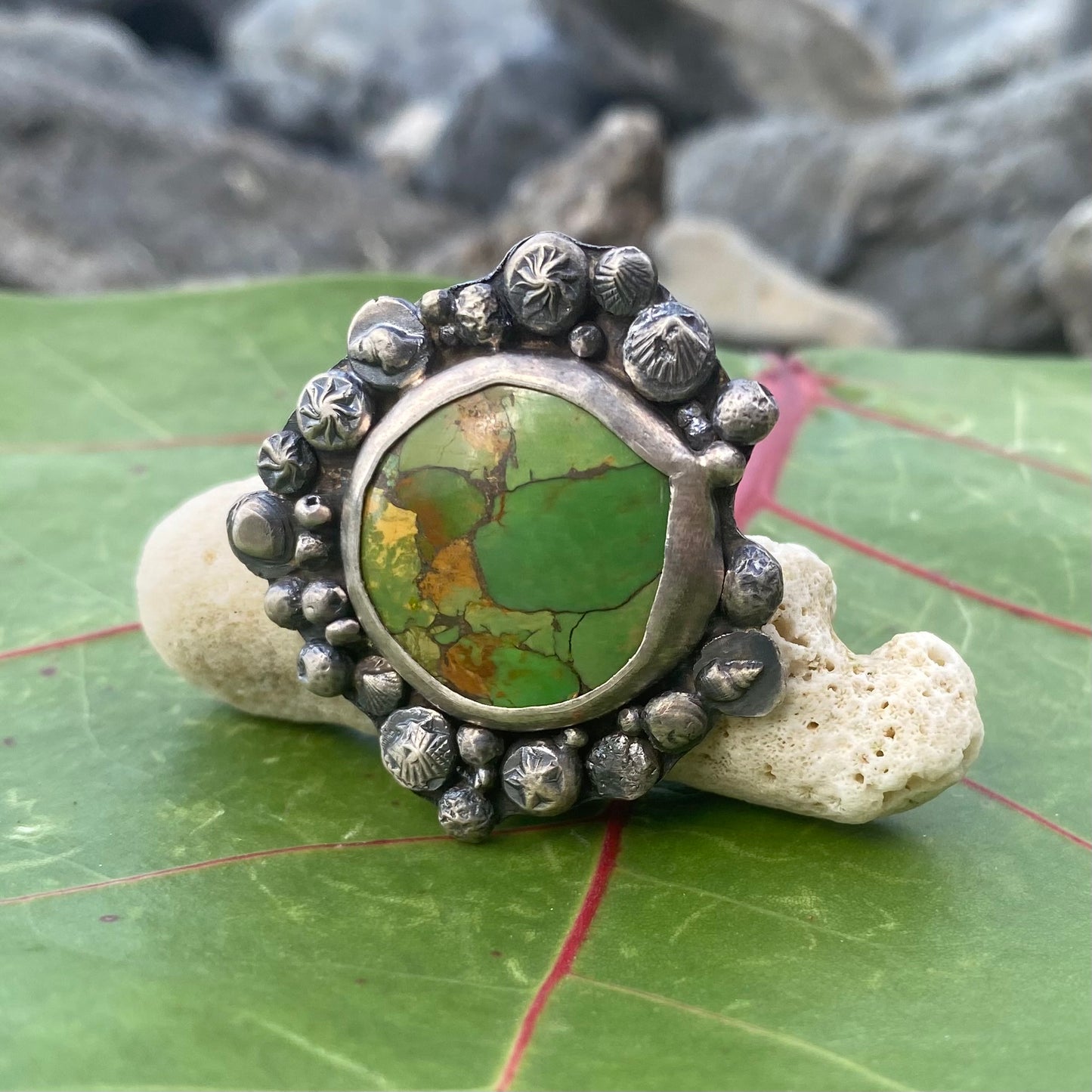 Mermaid Treasure Green Spiny Oyster Turquoise Ring