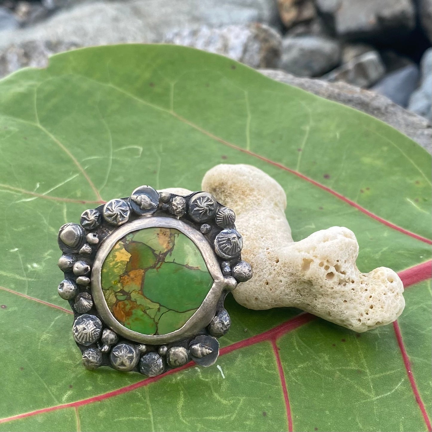 Mermaid Treasure Green Spiny Oyster Turquoise Ring